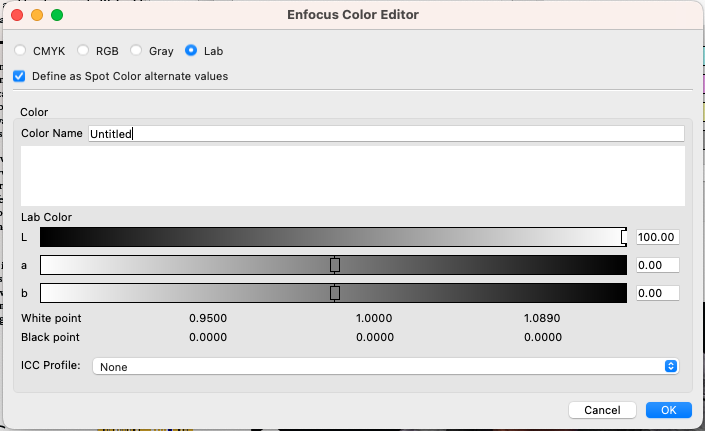 Create spot color with Lab alternate color values